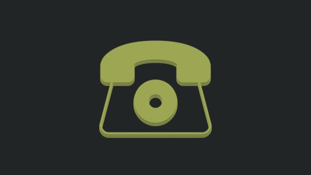Telefone Verde Horas Ícone Suporte Isolado Fundo Preto Call Center — Vídeo de Stock