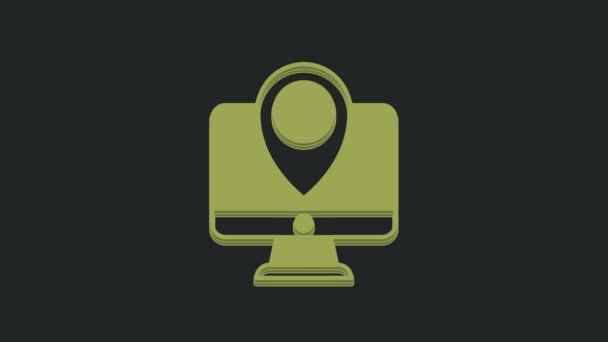 Grüner Computermonitor Und Gefaltete Karte Mit Ortsmarkierungssymbol Isoliert Auf Schwarzem — Stockvideo