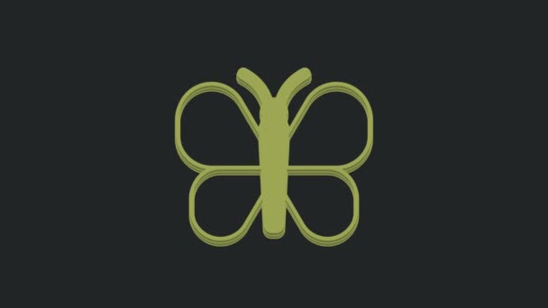 Icono Mariposa Verde Aislado Sobre Fondo Negro Animación Gráfica Vídeo — Vídeo de stock