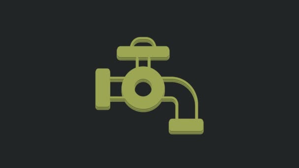 黒の背景に隔離された緑色の水道アイコン 4Kビデオモーショングラフィックアニメーション — ストック動画
