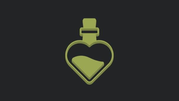 绿瓶与爱情药水图标隔离在黑色背景 情人节的象征 4K视频运动图形动画 — 图库视频影像