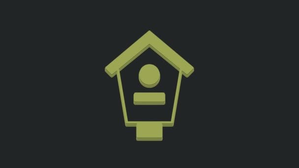 Green Bird House Icon Isolated Black Background Nesting Box Birdhouse — Stock Video