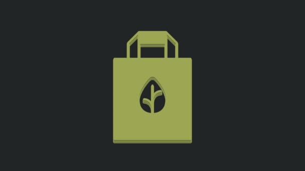 Zelená Papírová Nákupní Taška Ikonou Recyklace Izolované Černém Pozadí Taška — Stock video