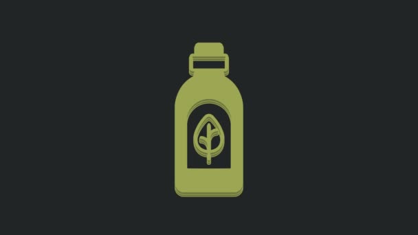 Zielony Essential Ikona Butelki Oleju Izolowane Czarnym Tle Esencja Organicznej — Wideo stockowe