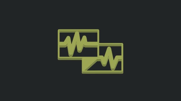 Green Computer Monitor Cardiogram Icon Isolated Black Background Monitoring Icon — Stock Video