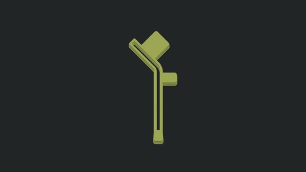 Green Crutch Crutches Icon Isolated Black Background Equipment Rehabilitation People — Stock Video