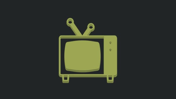 Зеленый Значок Телевизора Retro Выделен Черном Фоне Телевизионный Знак Видеографическая — стоковое видео