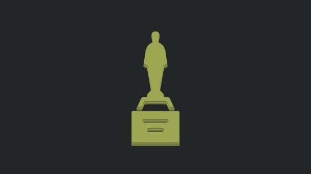 绿色电影奖杯图标孤立在黑色背景 奥斯卡金像奖电影和电影的象征 4K视频运动图形动画 — 图库视频影像