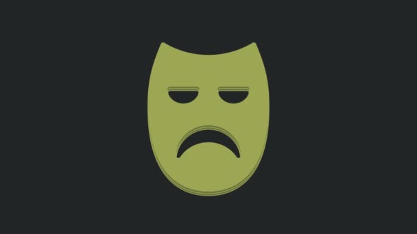 Zielona Dramatyczna Ikona Maski Odizolowana Czarnym Tle Animacja Graficzna Ruchu — Wideo stockowe