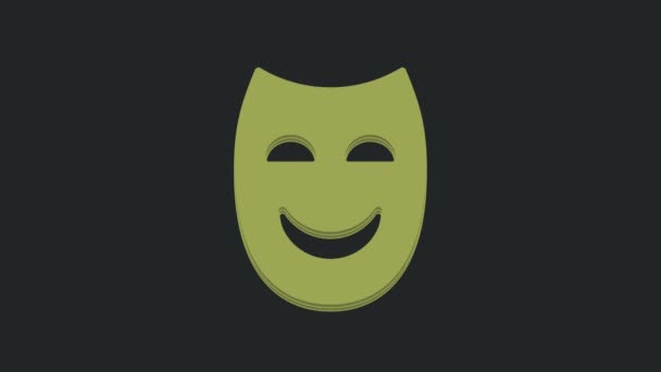 Icono Máscara Teatral Comedia Verde Aislado Sobre Fondo Negro Animación — Vídeo de stock