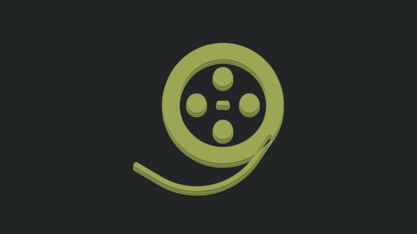 Icono Carrete Película Verde Aislado Sobre Fondo Negro Animación Gráfica — Vídeos de Stock