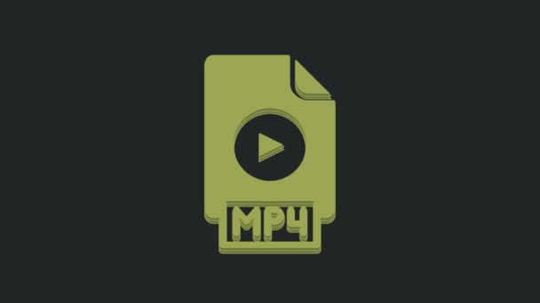 緑色のMp4ファイル文書 黒い背景に隔離されたMp4ボタンアイコンをダウンロードします Mp4ファイルのシンボル 4Kビデオモーショングラフィックアニメーション — ストック動画