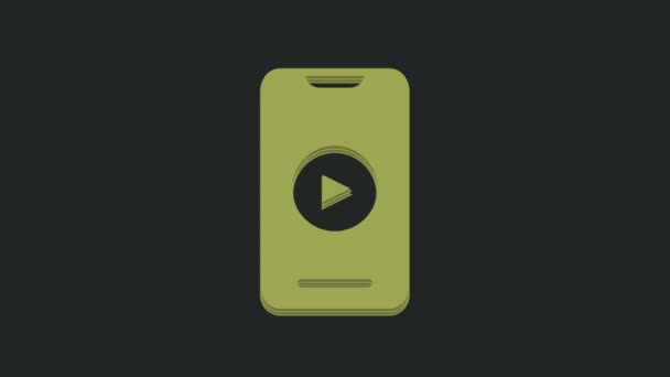Green Online Reproduzir Ícone Vídeo Isolado Fundo Preto Smartphone Tira — Vídeo de Stock