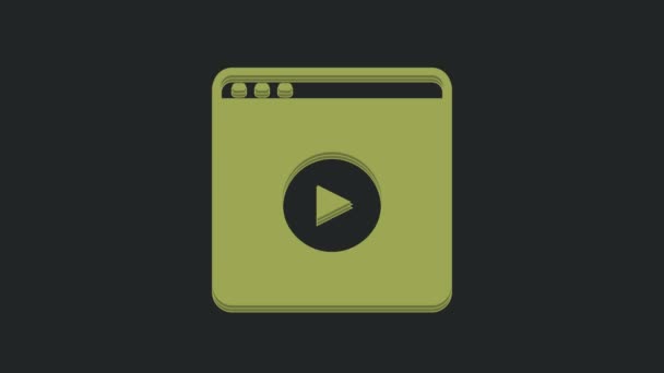 グリーンオンライン黒の背景に隔離されたビデオアイコンを再生します プレイサイン付きのフィルムストリップ 4Kビデオモーショングラフィックアニメーション — ストック動画