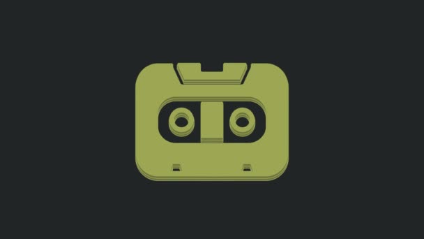 Green Retro Audio Cassette Tape Icon Isolated Black Background Video — Stock Video