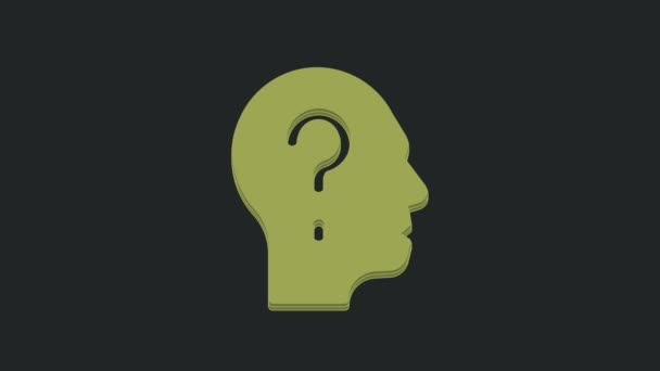 Πράσινο Ανθρώπινο Κεφάλι Ερωτηματικό Εικονίδιο Απομονωμένο Μαύρο Φόντο Γραφική Κίνηση — Αρχείο Βίντεο