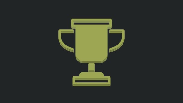 緑色の賞カップアイコンは黒の背景に隔離されています 優勝トロフィーのシンボル 選手権や大会トロフィー スポーツの達成記号 4Kビデオモーショングラフィックアニメーション — ストック動画