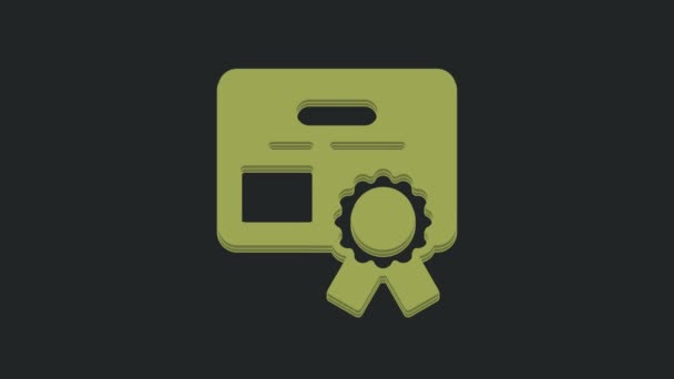 Ikona Zielonego Certyfikatu Odizolowana Czarnym Tle Osiągnięcia Nagrody Dyplomy Stypendia — Wideo stockowe