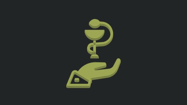 绿色卡杜斯蛇医学符号图标隔离在黑色背景 医疗和保健 药店或药品 制药的标志 4K视频运动图形动画 — 图库视频影像