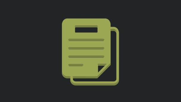 黒の背景に隔離された緑のドキュメントアイコン ファイルのアイコン チェックリストのアイコン ビジネスコンセプト 4Kビデオモーショングラフィックアニメーション — ストック動画