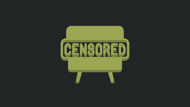 Icono Sello Censurado Verde Aislado Sobre Fondo Negro Animación Gráfica — Vídeos de Stock