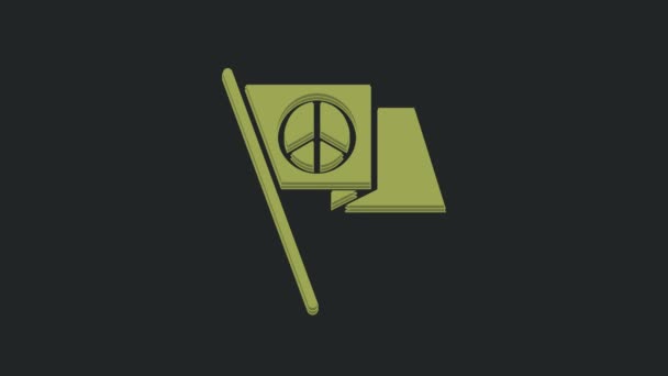 Icona Green Peace Isolata Sfondo Nero Simbolo Hippie Pace Animazione — Video Stock