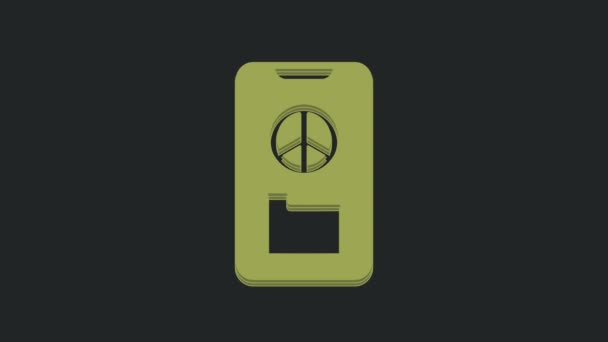 Icono Paz Verde Aislado Sobre Fondo Negro Símbolo Hippie Paz — Vídeos de Stock