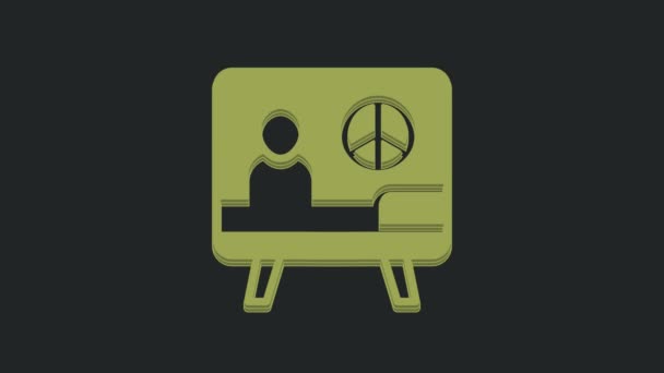 Grüne Friedensikone Isoliert Auf Schwarzem Hintergrund Hippie Symbol Für Den — Stockvideo