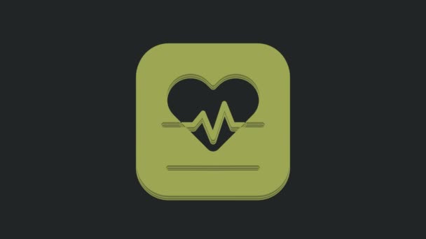 黒の背景に隔離された緑の心拍数アイコン ハートビートのサインだ ハートパルスアイコン 心臓のアイコン 4Kビデオモーショングラフィックアニメーション — ストック動画