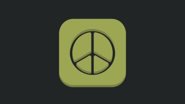 Icono Paz Verde Aislado Sobre Fondo Negro Símbolo Hippie Paz — Vídeo de stock