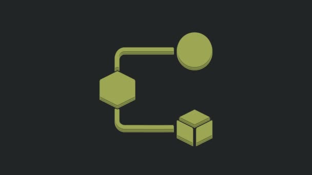 绿色等量立方体图标隔离在黑色背景上 几何立方体为实心图标 3D正方形标志盒子符号 4K视频运动图形动画 — 图库视频影像