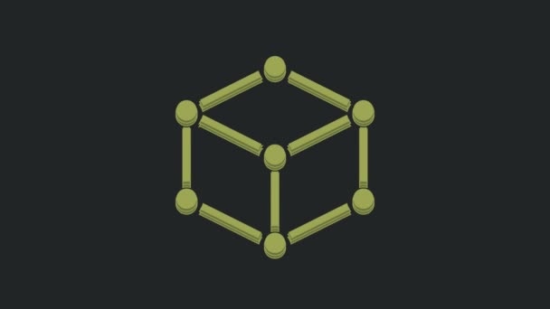 绿色等量立方体图标隔离在黑色背景上 几何立方体为实心图标 3D正方形标志盒子符号 4K视频运动图形动画 — 图库视频影像