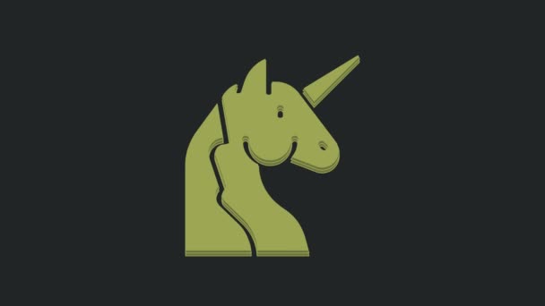 Green Unicorn Icon Isolated Black Background Video Motion Graphic Animation — Stock Video