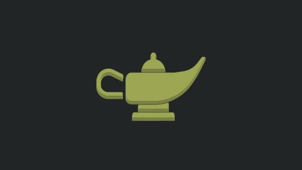 Зелёная Волшебная Лампа Значок Aladdin Лампа Выделенный Чёрном Фоне Духовный — стоковое видео