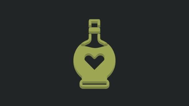 黒の背景に愛のアイコンが隔離されたグリーンボトル バレンタインデーのシンボル 4Kビデオモーショングラフィックアニメーション — ストック動画
