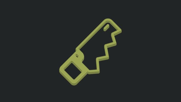 Green Hand Saw Icon Isolated Black Background Video Motion Graphic — Stock Video
