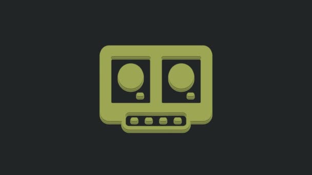 绿色Dj遥控器 用于播放和混合隔离在黑色背景下的音乐图标 Dj混音器完成与乙烯播放器和遥控 4K视频运动图形动画 — 图库视频影像