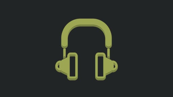 Ikona Zelená Sluchátka Izolované Černém Pozadí Sluchátka Koncepce Poslechu Hudby — Stock video