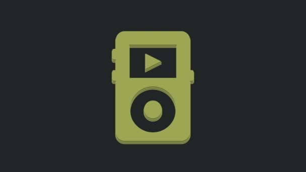 绿色音乐播放器图标隔离在黑色背景 便携式音乐设备 4K视频运动图形动画 — 图库视频影像