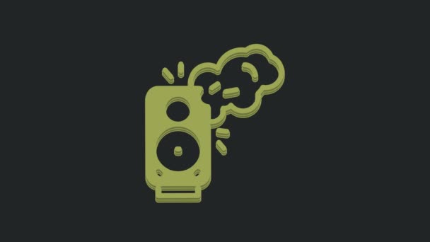 绿色立体声扬声器图标孤立在黑色背景 音响系统扬声器音乐图标 音乐柱扬声器低音设备 4K视频运动图形动画 — 图库视频影像