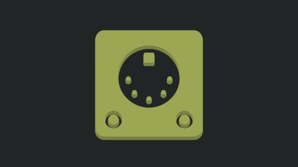 绿色鼓机图标隔离在黑色背景 音乐设备 4K视频运动图形动画 — 图库视频影像