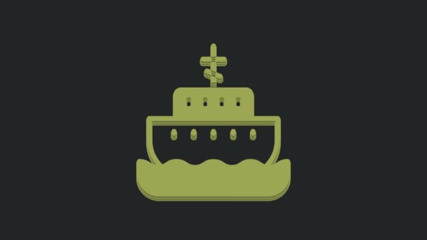 绿色方舟的诺亚图标孤立在黑色背景 木材大的高货物 4K视频运动图形动画 — 图库视频影像