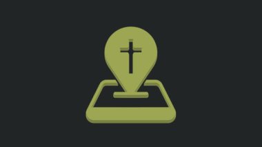 Yeşil Harita, kilise binasının simgesi siyah arka planda izole edilmiş. Hıristiyan Kilisesi. Kilisenin dini. 4K Video hareketli grafik canlandırması.