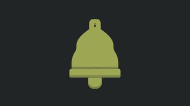 Yeşil Kilise çan simgesi siyah arkaplanda izole edildi. Alarm sembolü, servis zili, el zili işareti, uyarı sembolü. 4K Video hareketli grafik canlandırması.