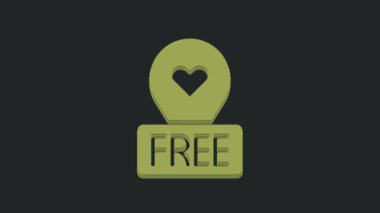 Siyah arkaplanda kalp simgesi olan yeşil harita işaretçisi. Sevgililer Günü. Aşk yeri. Romantik harita iğnesi. 4K Video hareketli grafik canlandırması.