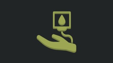 Yeşil Kan bağışı simgesi siyah arkaplanda izole edildi. 4K Video hareketli grafik canlandırması.