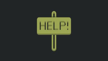 Siyah arkaplanda yeşil yardım simgesi izole edildi. 4K Video hareketli grafik canlandırması.
