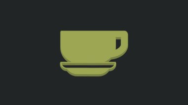 Siyah arkaplanda yeşil kahve bardağı simgesi var. Çay fincanı. Sıcak içecek kahvesi. 4K Video hareketli grafik canlandırması.