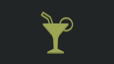 Yeşil Kokteyl ve alkol ikonu siyah arka planda izole edilmiş. 4K Video hareketli grafik canlandırması.