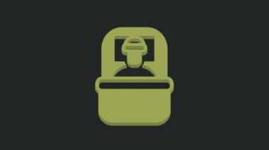 Siyah arkaplanda yeşil uyku tulumu simgesi izole edildi. 4K Video hareketli grafik canlandırması.